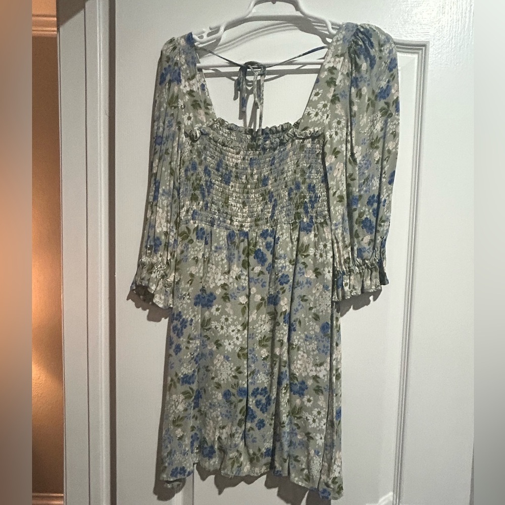 Reformation Floral Mini Dress - Blue and Green